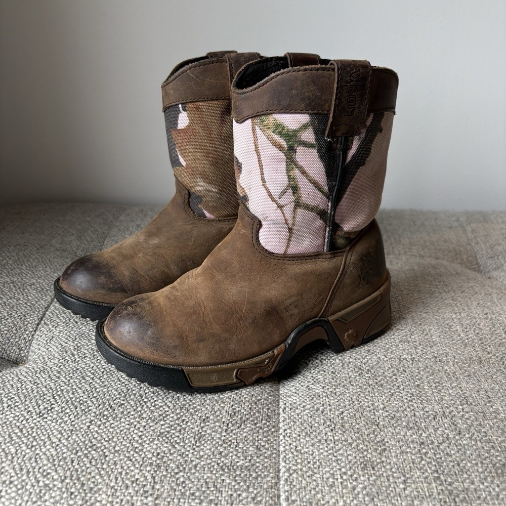 Rocky Little Kid Aztec Wellington Cowboy boots camo brown water resistant Sz11